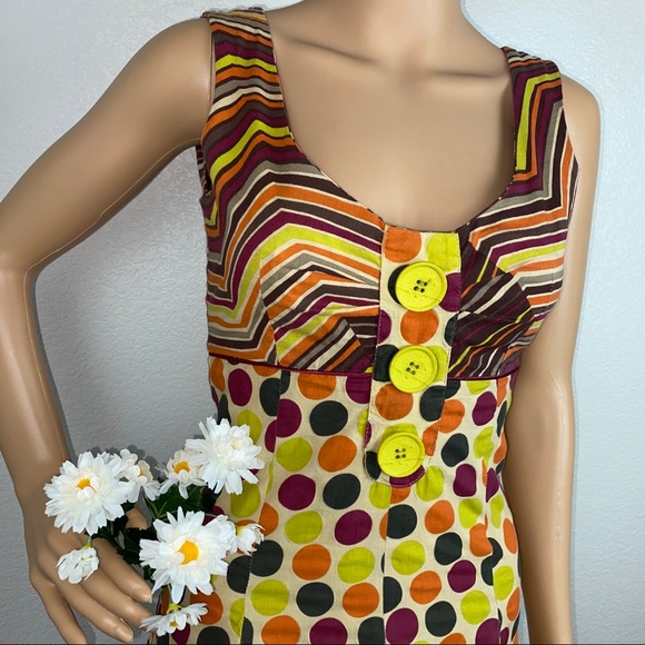 Anne Elisabeth Polka Dot Stripe Midi Dress Paris - Picture 2 of 8